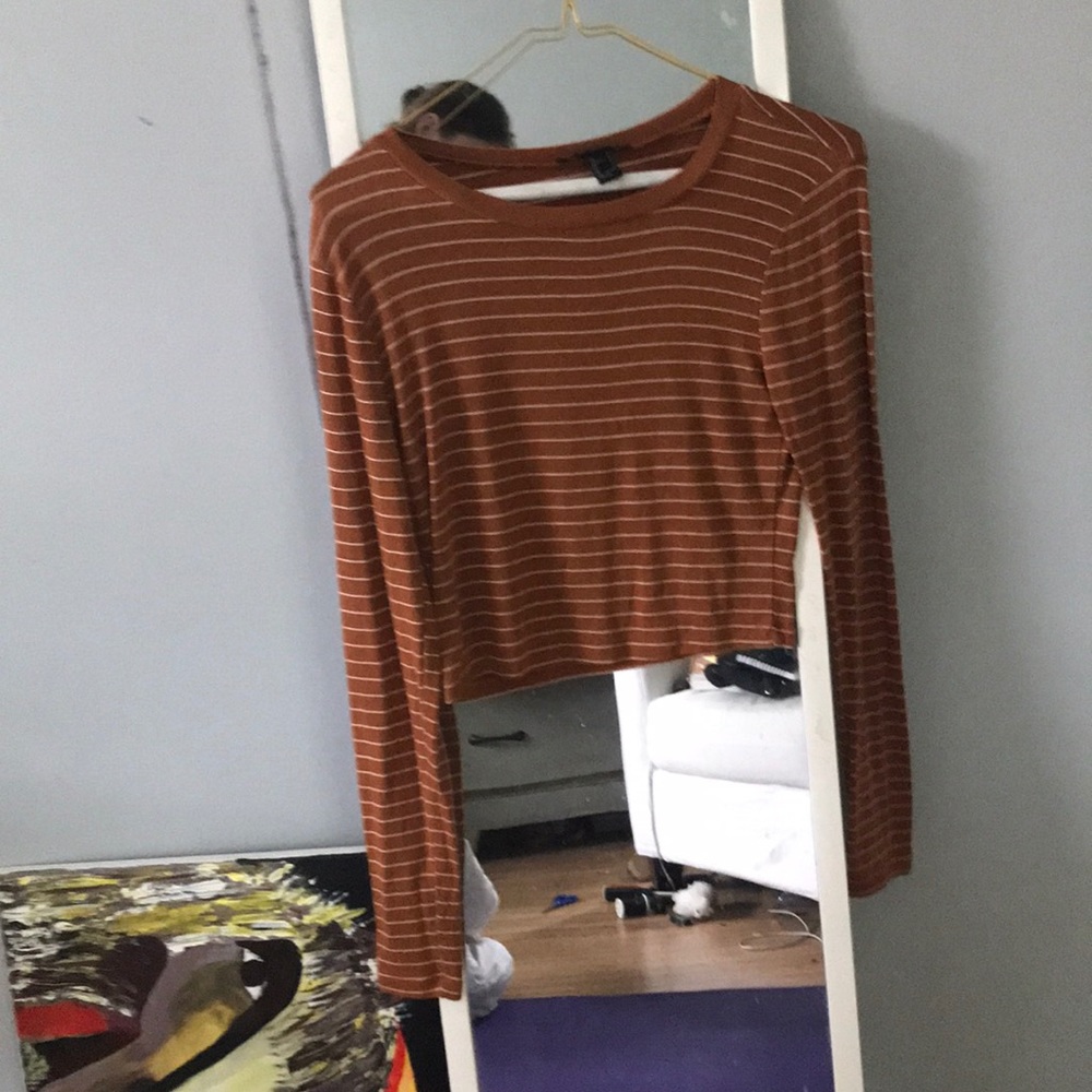 Orange striped cropped shirt
